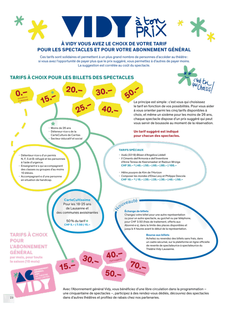 Les tarifs et la solidarité au théâtre Vidy-Lausanne